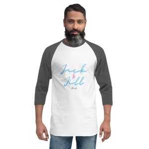 เสื้อยืดเบสบอลผู้ชายสีขาวเทา ลายพิมพ์กราฟิก แจ็คแอนด์จิล แขนสามส่วน คอกลม สไตล์ลำลอง ขายส่ง - Product Image 1