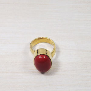 Gold Plated Red Coral <b>Ring</b> Natural Moonga Stone <b>Ring</b> <b>Statement</b> jewelry - Product Image 2