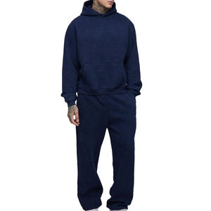 2026 WholesaleOEM Custom Logo Unisex Heavyweight 100% Cotton Hooded Tracksuit Loose Fit Jogger <b>Sets</b> Manufacturer - Product Image 1