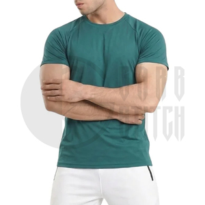 Camiseta Casual de Punto Transpirable para Hombre, Cuello Redondo, Manga Raglán, Corte Ajustado, Color Verde Sólido, Poliéster - Product Image 3