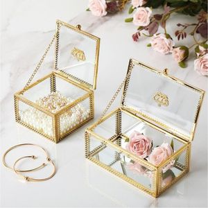 Modern Transparent Glass Jewelry Organizer Box Premium Gold Metal Frame Jewelry Storage <b>Case</b> for <b>Earrings</b> Rings Necklaces Box - Product Image 5