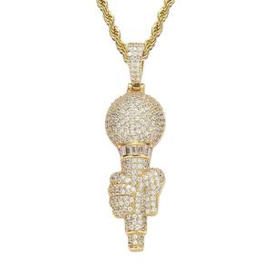 Collier Pendentif Diamant Doré Style Hip Hop « Torche » en Laiton avec Chaînes – Bijou Anniversaire Tendance - Product Image 5