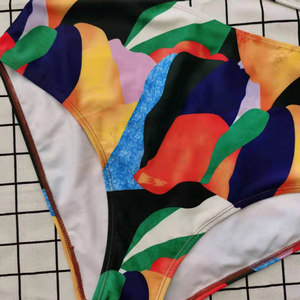 Geometric Print Bikini <b>Set</b> <b>Square</b> Neck High Waist Spandex Polyester Two Piece Swimwear - Product Image 6