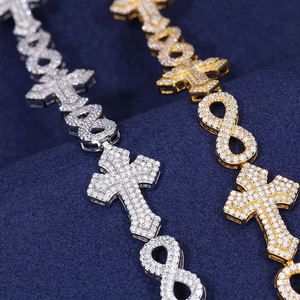 สร้อยข้อมือครอสอินฟินิตี้ ชุบทอง 18K ประดับคริสตัลไรน์สโตน สไตล์ฮิปฮอป สำหรับทุกเพศ ใส่ได้ทุกวัน ดีไซน์แบบโซ่ - Product Image 2