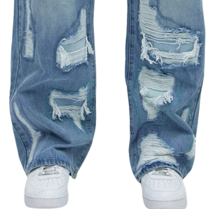 <b>Mens</b> Light Blue Distressed Denim <b>Jeans</b> Regular Fit <b>Ripped</b> Solid Destroy Wash Streetwear Casual Winter Breathable Quick Dry Pants - Product Image 5