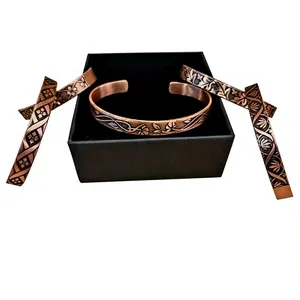 Pure Copper Vintage <b>Engraved</b> Floral Vine Open Cuff <b>Bangle</b> Bracelet Set Handcrafted Antique Filigree Leaf Carved Solid Copper - Product Image 6