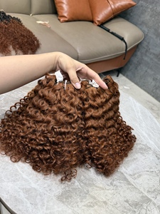 Extensions de cheveux naturels à clipser ANH HAIR, 16 pouces, bouclées, couleur auburn, cheveux Remy vietnamiens, double trame, pointes pleines - Product Image 3