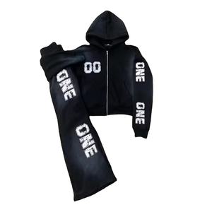 Vente en gros Ensemble sweat à capuche vintage en coton pour hommes avec logo brodé à l'acid wash Position avant survêtement - Product Image 5