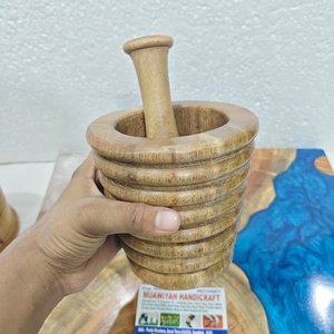 Traditional Style <b>Kitchens</b> <b>Wooden</b> Mortar And Pestle Grinder Garlic Masher Herb Crusher food-safe natural wood Mortar <b>Set</b> - Product Image 1