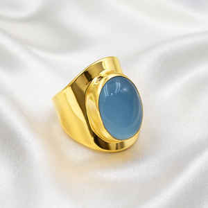 Blue Chalcedony Oval Cabochon <b>Ring</b> 925 Sterling <b>Silver</b> Wide Band Statement <b>Ring</b> Minimalist Handmade Jewelry Gift for Him <b>Men</b> Her - Product Image 6