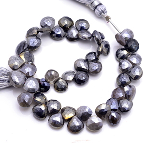 Cuentas de piedras preciosas de silverita negra Natural hebra facetada en forma de corazón 8 pulgadas 6x6,5 a 10x10 MM cuentas de piedras preciosas para hacer joyas - Product Image 2