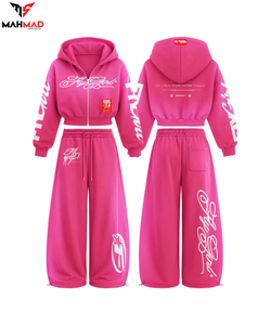 Ensemble de survêtement molletonné pour femme, taille mi-haute, coupe ample, pantalon large, deux pièces, collection automne-hiver - Product Image 5