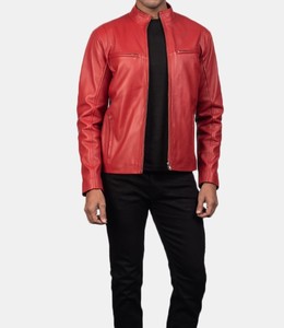 Blouson de motard en cuir rouge pour homme – Veste en cuir de moto élégante – Vêtement d'extérieur de qualité supérieure – Veste authentique pour homme - Product Image 2