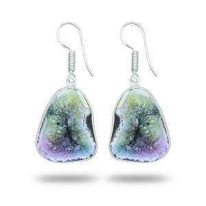 Wholesale Bohemian Window Solar Druzy Silver Plated <b>Dangle</b> <b>Earrings</b> New Design Gemstone Mainly Made Brass for Party At Best - Product Image 5