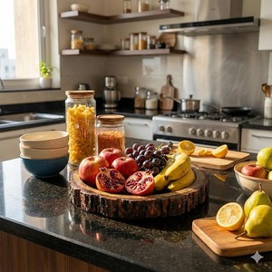 Premium Acacia Wood Serving <b>Tray</b> Round Rustic Wooden <b>Tray</b> with Handles Decorative <b>Breakfast</b> Food Serving <b>Tray</b> for Home Kitchen - Product Image 4