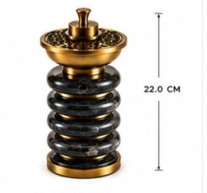 Quemador de incienso de lujo de mármol negro, quemador de oud de metal, soporte de diseño, quemador artesanal de piedra negra con capas de mármol negro - Product Image 4