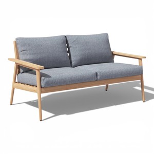 Sofá de Jardín Moderno de Madera de Teca para Exteriores, Sofá de Dos Plazas para Patio con Cojines Grises Impermeables para Patio Trasero, Balcón, Hotel - Product Image 1