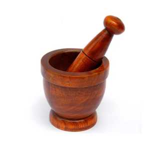 Ensemble mortier et pilon en bois finition bronze antique, étanche, durable, compatible lave-vaisselle et four, qualité alimentaire, réglable pour épices et herbes - Product Image 1