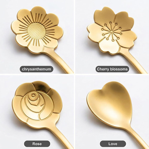 Cucharas de Postre Doradas con Diseño Floral, Mango Largo, Acabado Espejo, Chapadas en Oro, de Acero Inoxidable, para Servir Té, 7 Pulgadas de Largo - Product Image 3