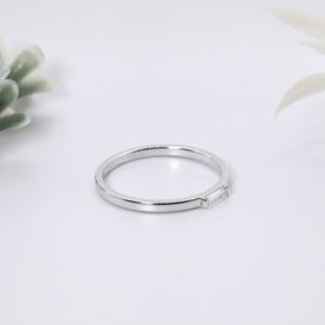Minimalist White Gold Baguette Cut Lab Grown <b>Diamond</b> Solitaire <b>Ring</b> East West Set Dainty Stackable Band Fine Jewelry - Product Image 2