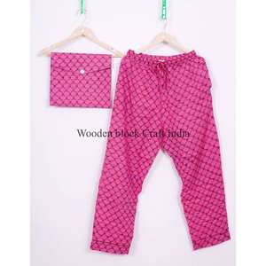 Conjunto de Pijama de 2 Piezas con Cuello Redondo, 100% Algodón, Cintura Elástica, Botones, Manga Larga, Estampado Floral a Mano, Transpirable - Product Image 4