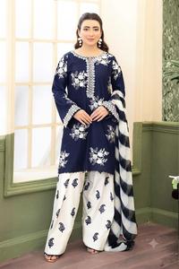 Fashionista International Women's Purple Cotton Modal Salwar Kameez <b>White</b> Floral Embroidery <b>Printed</b> <b>Palazzo</b> Pants Traditional - Product Image 2