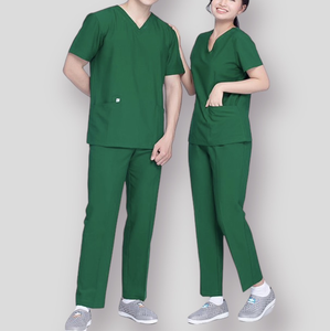 Ensemble de blouses médicales unisexe, haut à col en V et pantalon droit, uniforme d'hôpital, tissu en coton et polyester - Product Image 1