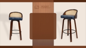 Mid-Century Modern Swivel <b>Bar</b> <b>Stool</b> Natural Rattan Cane Backrests With Soft Leather Seated Cushion & Solid Wooden Base <b>Bar</b> <b>Stool</b> - Product Image 3