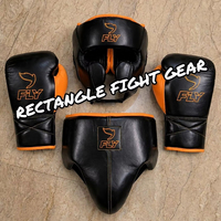 Kit de boxe personnalisé New Fly, comprenant des gants de boxe, un protège-tête, un protège-guêtres, en cuir véritable de haute qualité, ensemble de boxe personnalisé Fly