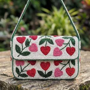 Bolso de hombro de moda para mujer con solapa y cuentas, bandolera bordada con patrón de coche urbano, accesorios de moda - Product Image 5