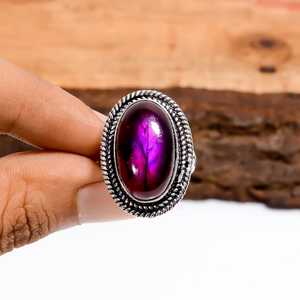 Bague en labradorite rose vintage ovale, argent sterling 925, bijou artisanal en pierre précieuse, bague statement, cadeau pour elle - Product Image 4