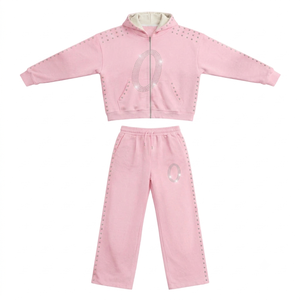 Conjunto Deportivo Azul Marino para Mujer, Chaqueta con Capucha y Cierre Completo, Pantalones con Diseño de Letra O con Pedrería, Ropa Casual de Otoño - Product Image 5