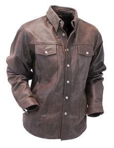 Chemise manches longues homme, vêtement en cuir marron, à la mode, décontracté - Product Image 1