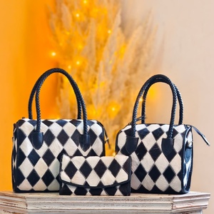 New Black & White Hair Fur Checkered Diamond Pattern 100% Genuine Leather Mini Speedy Duffle Bags For Women's Travel Accessories - Product Image 1