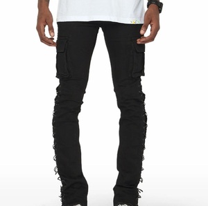 Branded Custom Men Denim Luxury Style Snap Button <b>Jeans</b> Denim Pant Multi Pockets Distressed Skinny Fit Man Denim Pant Breathable - Product Image 1