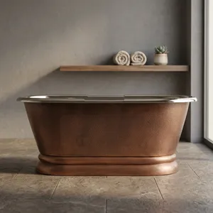 Bañera de Pedestal de Cobre con Interior de Níquel, Bañera Independiente de Diseño para Spa, Hotel, Baño y Renovación del Hogar - Product Image 5
