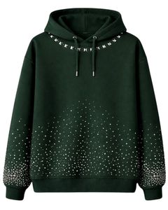 Sweat à capuche vert foncé orné de strass, coupe oversize, en molleton épais, avec poche kangourou, personnalisable, pour homme, style streetwear - Product Image 1