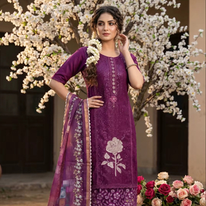 Premium Roman <b>Silk</b> Trendy Pakistani Style <b>kurta</b> Pant With Dupatta And Work Embroidered <b>Kurta</b> - Product Image 1