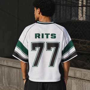 Camiseta de Fútbol Americano RITS Unisex Blanca de Malla con Cuello Mao, Manga Corta, Transpirable, Corte Regular, Número de Equipo 77 Sublimado - Product Image 6