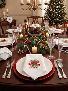 Serviette en tissu personnalisée brodée canne de bonbon de Noël serviette de table en coton ourlet serviettes de table maison hôtel vacances noël - Product Image 1