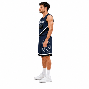 Ensemble de basketball personnalisé pour homme, bleu marine foncé, léger, avec short et maillot, pour entraînement intérieur et extérieur - Product Image 5