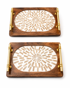 Bandeja de madera hecha a mano con incrustaciones de nácar, diseño floral, rectangular, plato decorativo para el hogar, regalo. - Product Image 3