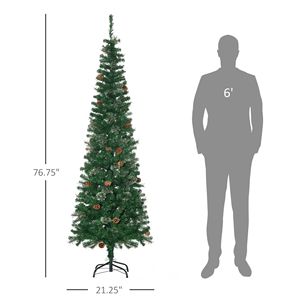 Albero di Natale Artificiale in Pino Sottile da 6,5 Piedi con Rami Realistici e Pigne, Base in Metallo, Stile Matita Verde - Product Image 3
