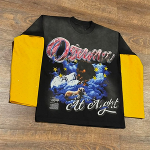 Camiseta de hombre de alta calidad, doble capa, con pedrería, cuello redondo, corte regular, 100% algodón terry, con estampado gráfico personalizado. - Product Image 5