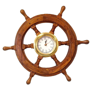 Reloj de Pared con Forma de Timón de Barco Náutico Antiguo, Decoración de Pared con Volante de Madera, Reloj Vintage Marítimo, Decoración Costera para el Hogar, Oficina o Bar - Product Image 3