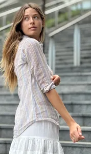 Camisa informal de algodón a rayas para mujer con diseño de botones, blusa ligera y transpirable para verano - Product Image 2