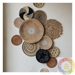 Lot de décorations murales tissées naturelles en rotin et jonc de mer, style bohème, faites à la main, pour la vente en gros aux acheteurs de décorations d'intérieur - Product Image 6
