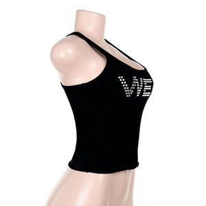 Y2K Low MOQ Best Quality Customize Bling Rhinestone Logo Crystal Cop Tank Tops Fitted OEM Private Label Women's Shirts Supplier - Product Image 6