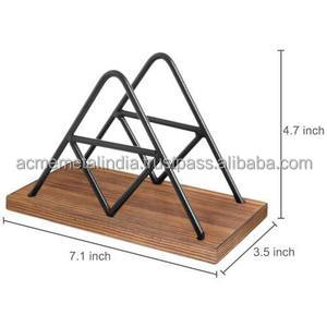 Metal Wire <b>Napkin</b> <b>Holder</b> with Premium Triangle Design and Wooden Base Perfect for Stylish Office Desk and Home Use - Product Image 5
