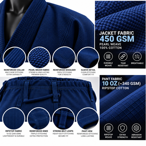 Kimono de Jiu Jitsu Brasileño (BJJ) Premium Azul Marino, Uniforme de BJJ con Tejido de Perlas, Kimono para Grappling, Entrenamiento y Competencia de Artes Marciales para Adultos - Product Image 4